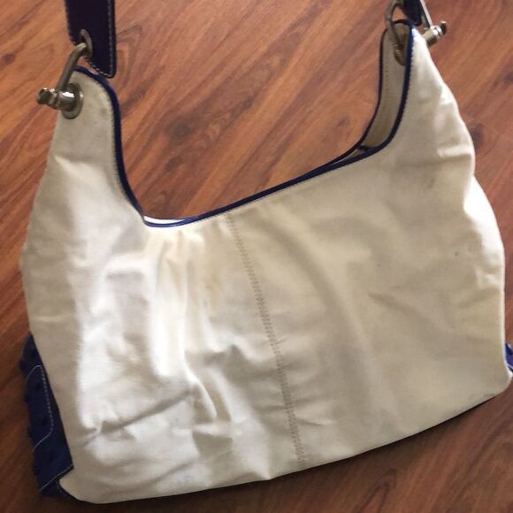 TOD’S Royal Blue and ivory handbag with leather trim. - Picture 5 of 16